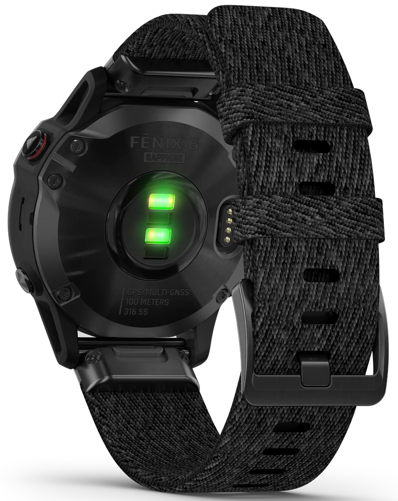 Garmin Watch Fenix 6 Sapphire Black DLC Heathered Nylon Band D - Image 3