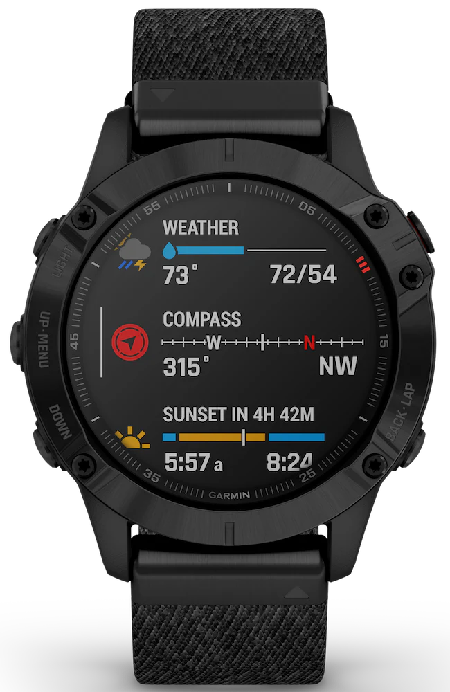 Garmin Watch Fenix 6 Sapphire Black DLC Heathered Nylon Band D - Image 4