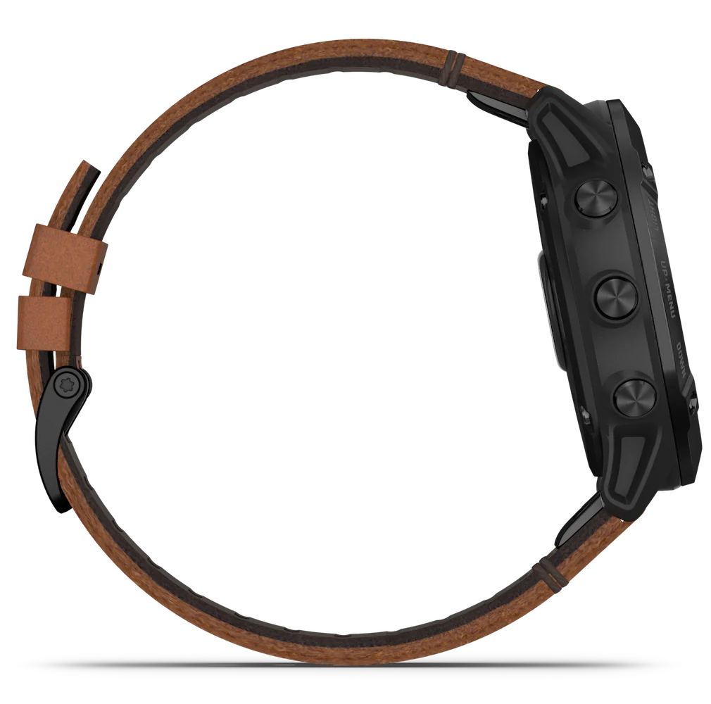 Garmin Watch Fenix 6X Sapphire Black DLC Brown Leather Band D - Image 3