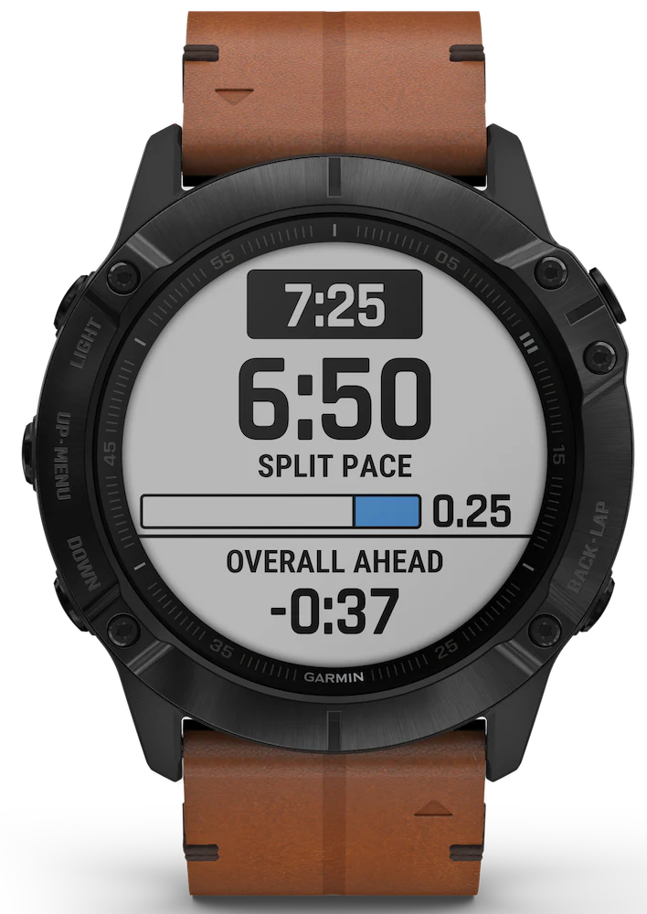 Garmin Watch Fenix 6X Sapphire Black DLC Brown Leather Band D - Image 5